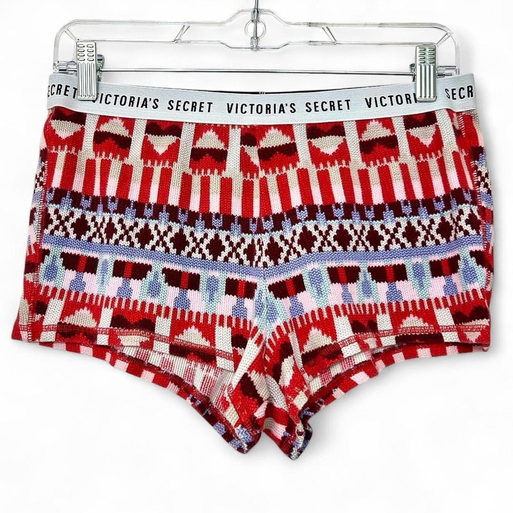 Victoria’s Secret red patterned knit sweater shorts pjs pajamas sleep lounge